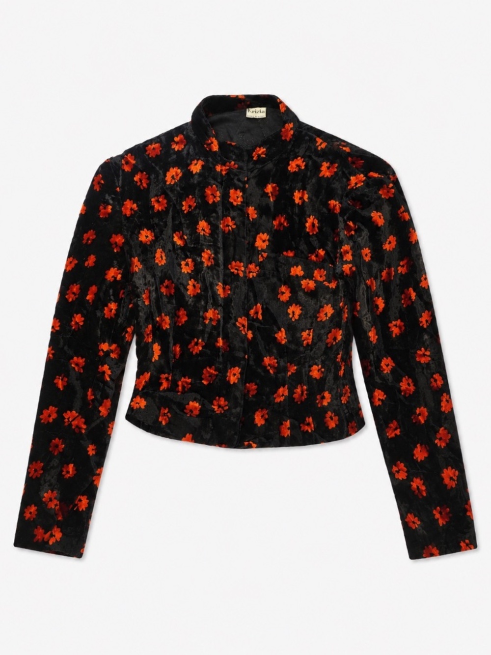 Vintage Krizia Black Velvet Floral Cropped Jacket Italy SIZE IT 42 US 6